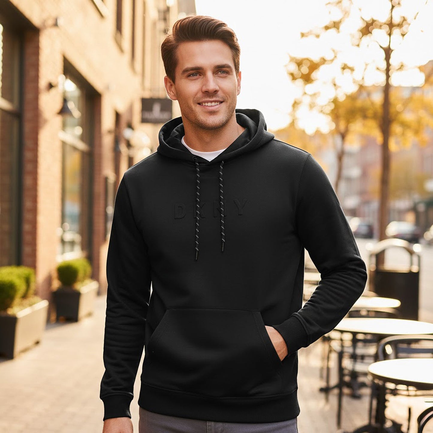 DKNY Men's Jersey Hoodie in Black | Size M by DKNY – Sweater & Hoodie | RewearableUK