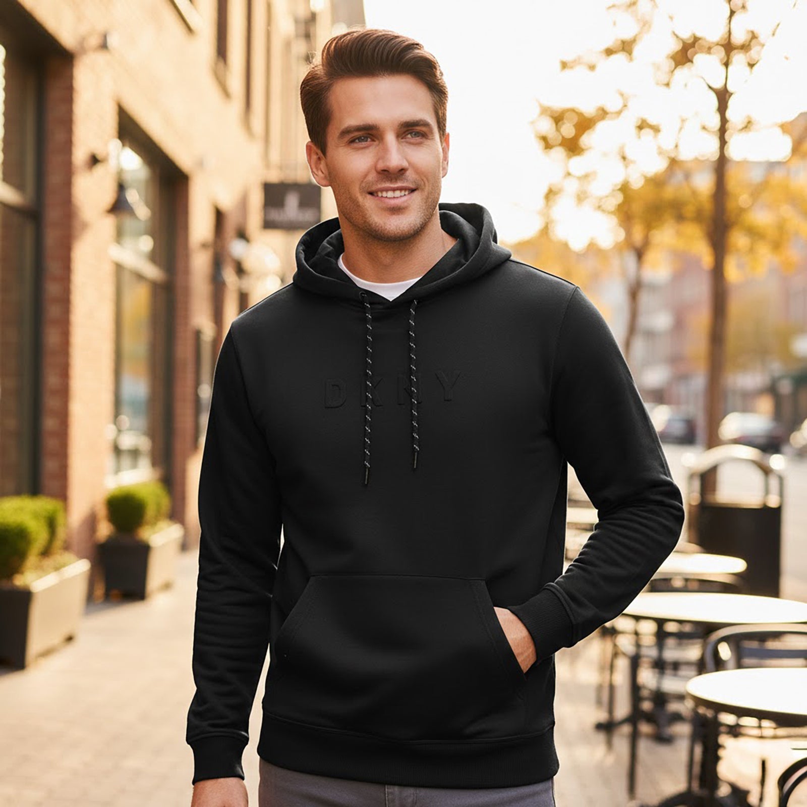 DKNY Men's Jersey Hoodie in Black | Size M by DKNY – Sweater & Hoodie | RewearableUK