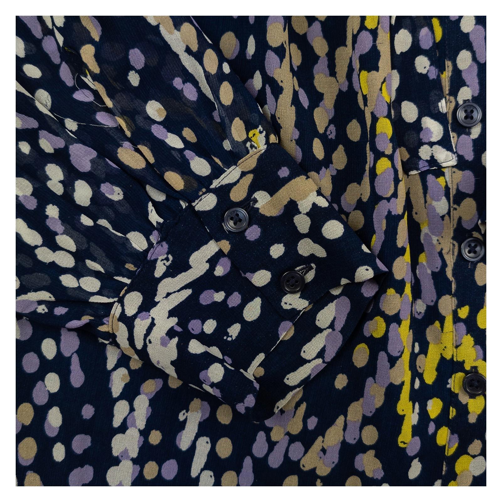 DKNY Navy Abstract Ruffle Blouse Size 1X Plus Size Tie Neck Sheer Long Sleeve by DKNY – | RewearableUK