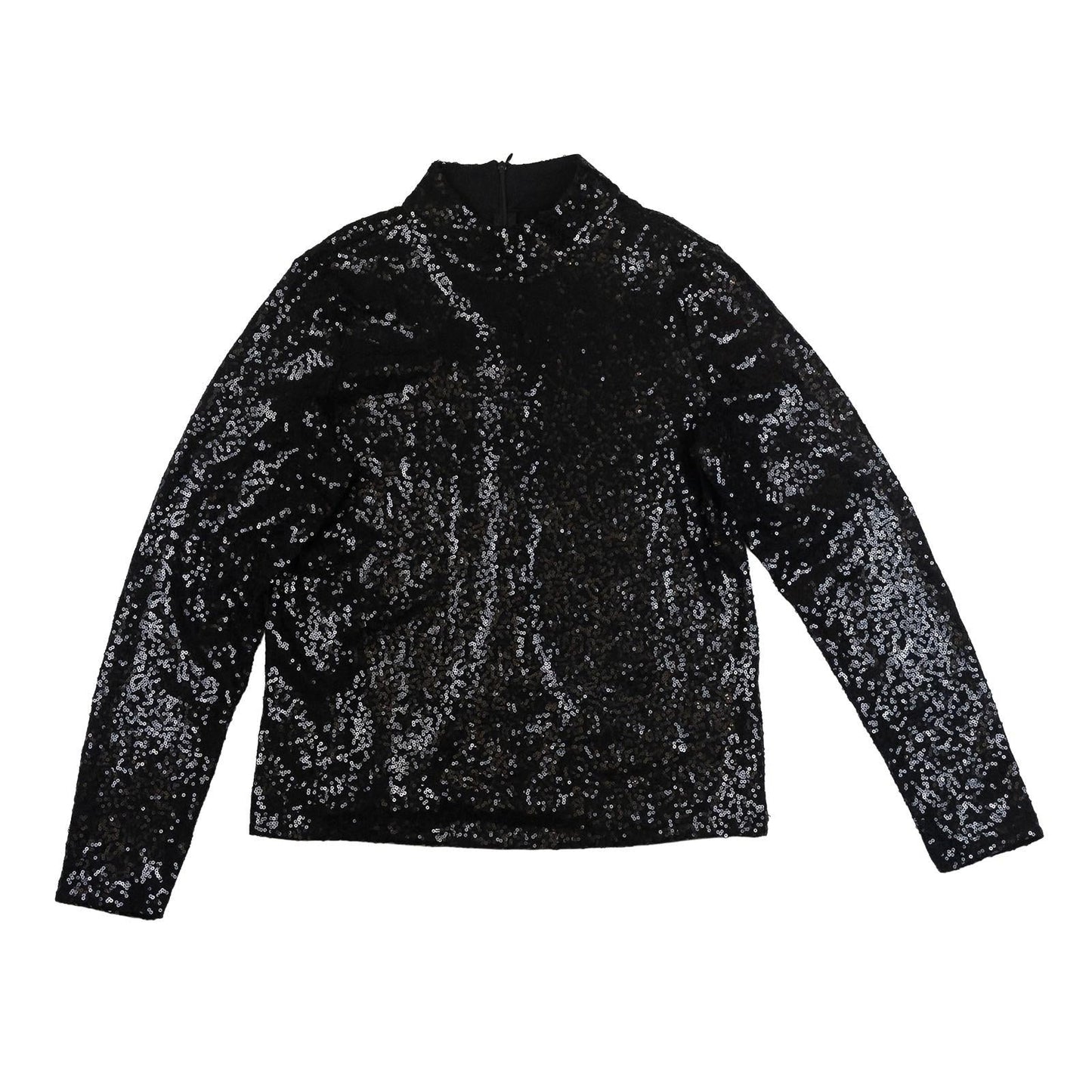 DKNY Sequin Jacket Top US M Black Silver Long Sleeve Mock Neck Zip Blouse by DKNY – | RewearableUK