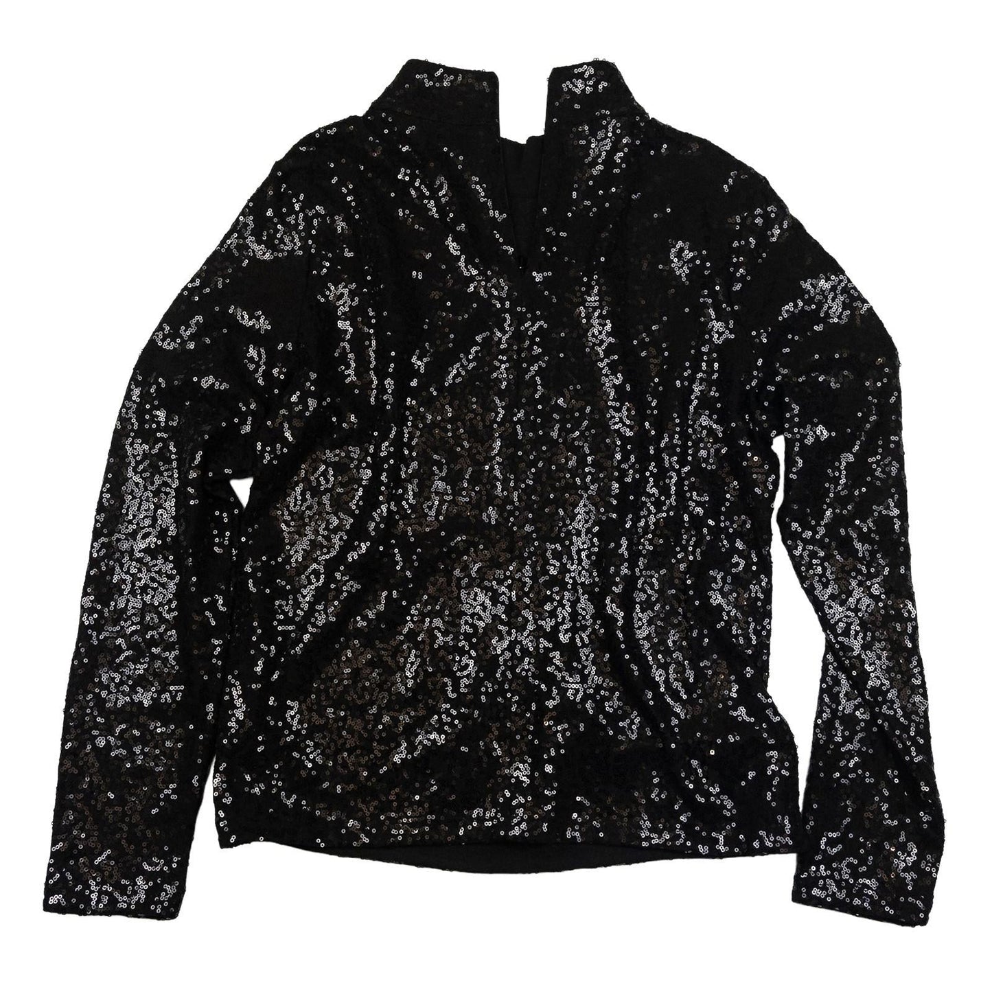 DKNY Sequin Jacket Top US M Black Silver Long Sleeve Mock Neck Zip Blouse by DKNY – | RewearableUK