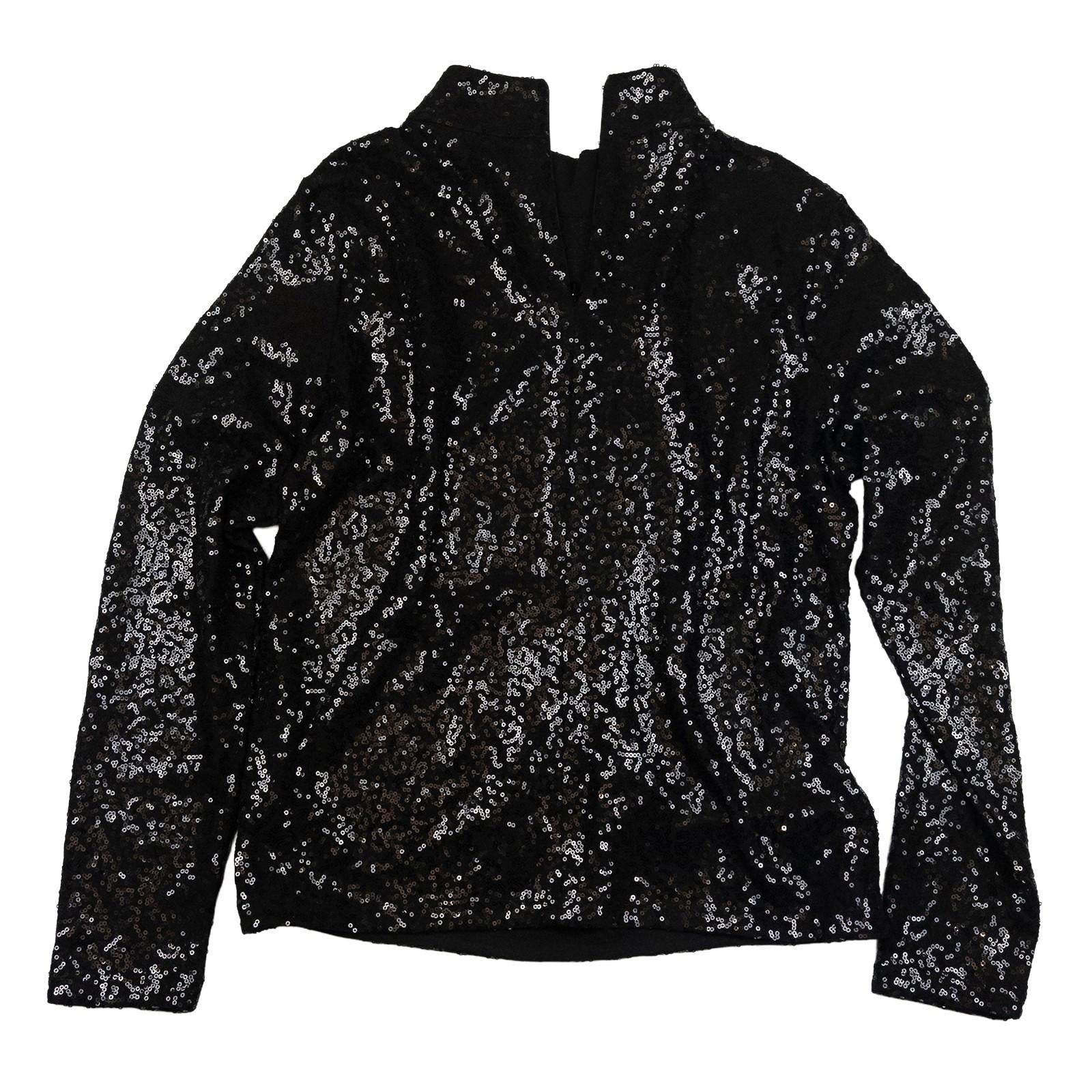DKNY Sequin Jacket Top US M Black Silver Long Sleeve Mock Neck Zip Blouse by DKNY – | RewearableUK