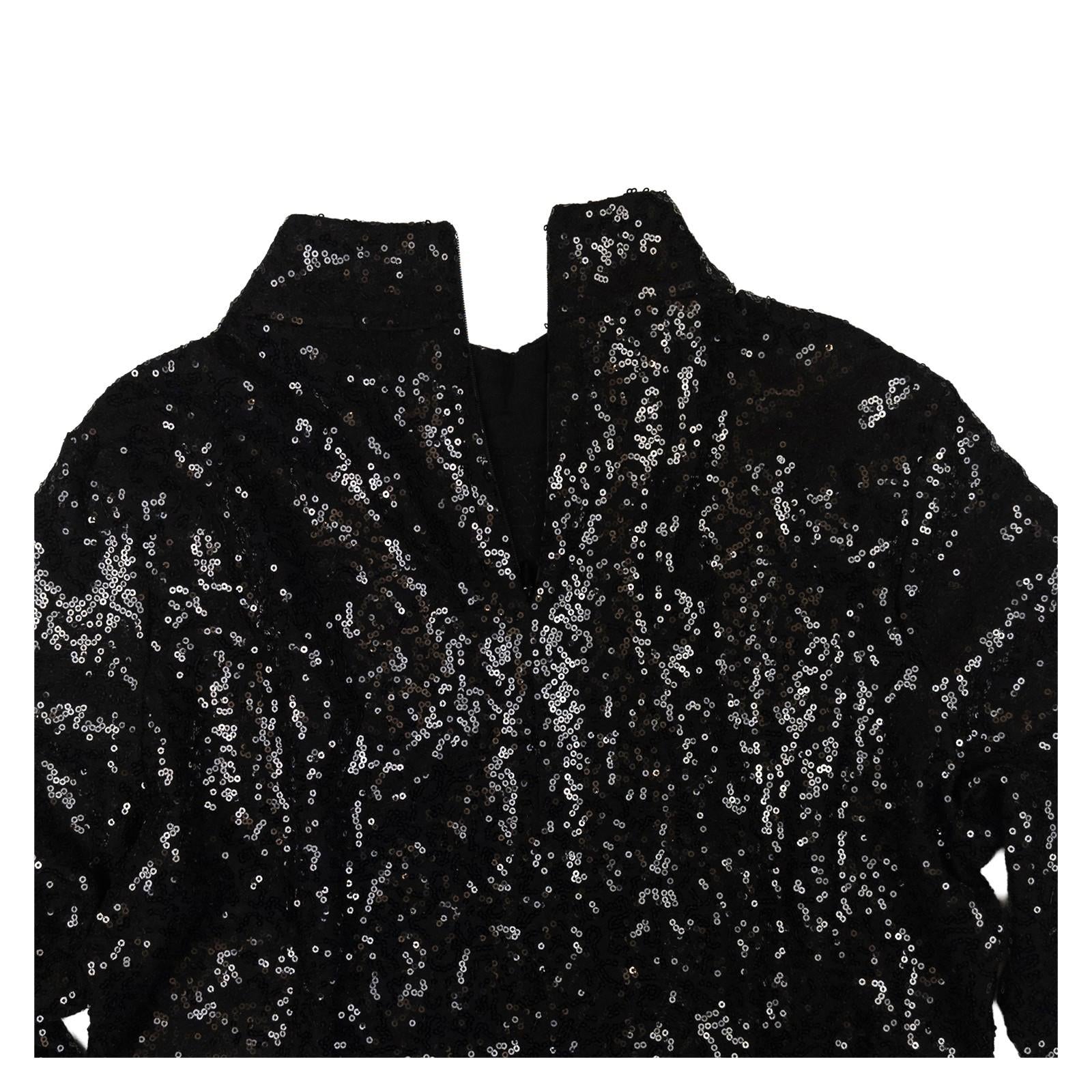 DKNY Sequin Jacket Top US M Black Silver Long Sleeve Mock Neck Zip Blouse by DKNY – | RewearableUK
