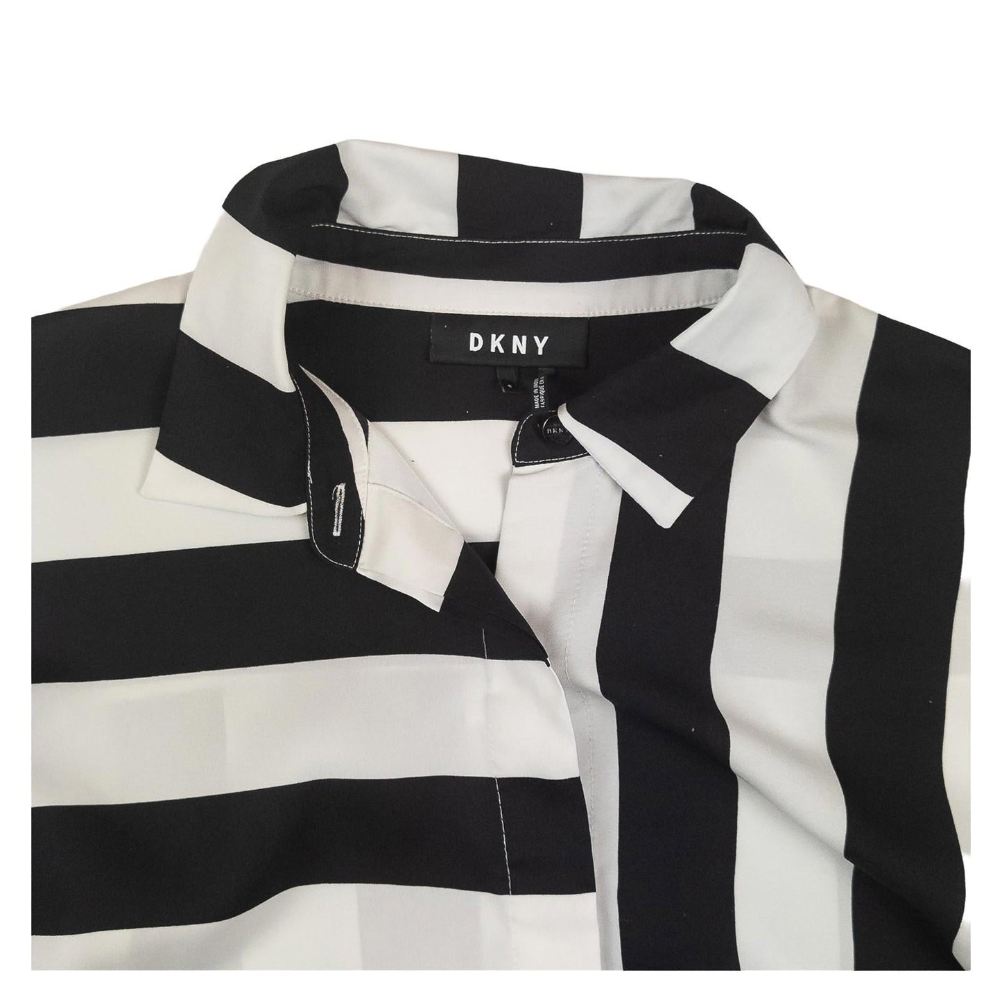 DKNY Shirt Blouse Size S Black White Striped Colour Block Long Sleeve by DKNY – | RewearableUK