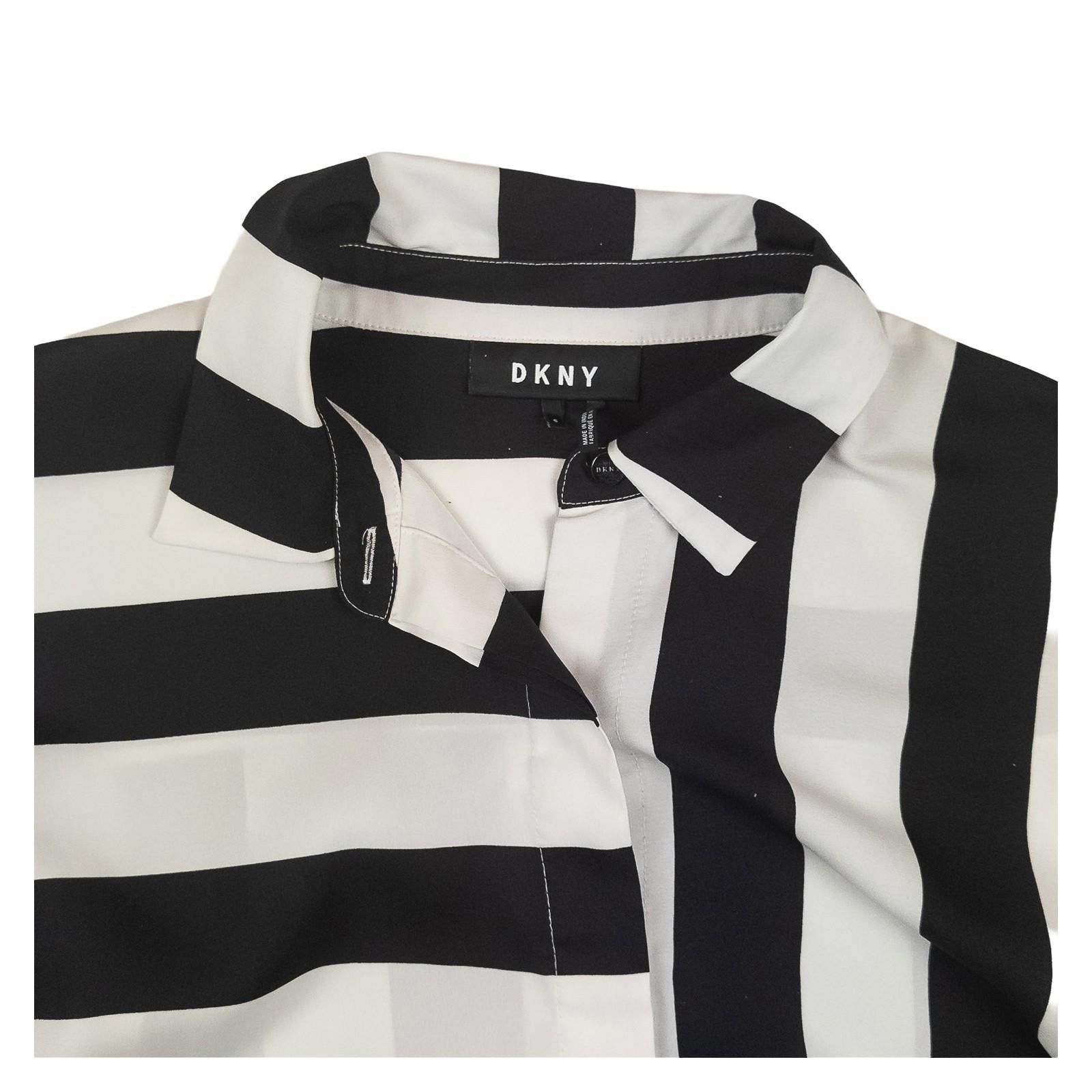 DKNY Shirt Blouse Size S Black White Striped Colour Block Long Sleeve by DKNY – | RewearableUK