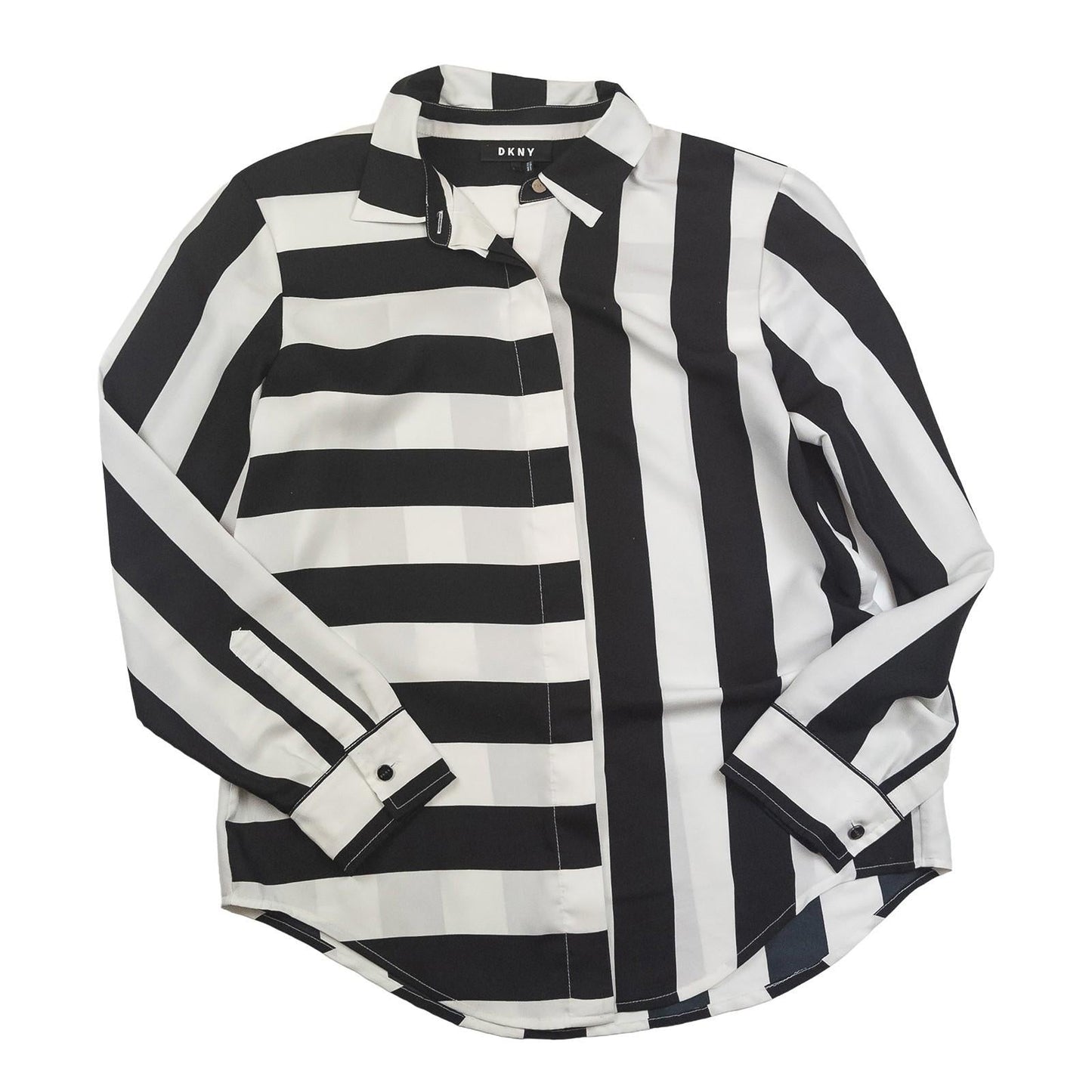 DKNY Shirt Blouse Size S Black White Striped Colour Block Long Sleeve by DKNY – | RewearableUK