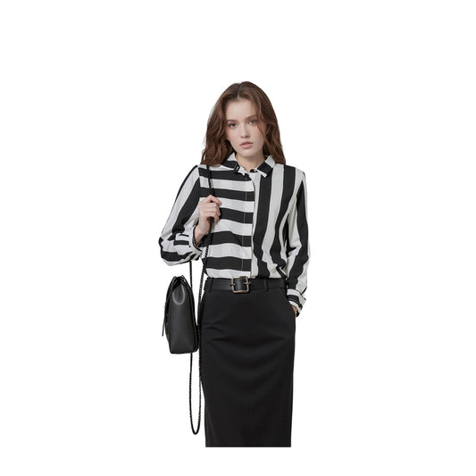 DKNY Shirt Blouse Size S Black White Striped Colour Block Long Sleeve by DKNY – | RewearableUK
