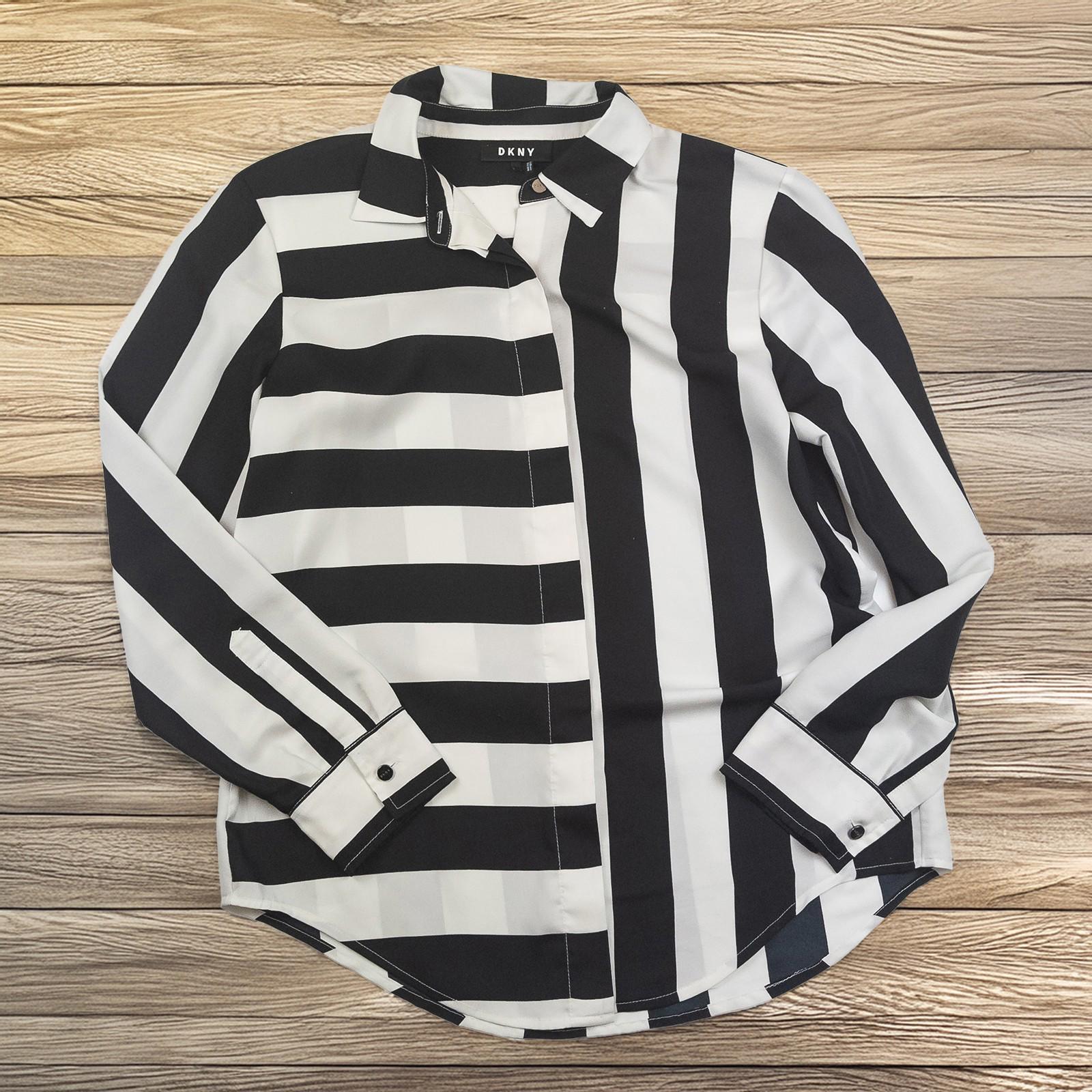 DKNY Shirt Blouse Size S Black White Striped Colour Block Long Sleeve by DKNY – | RewearableUK