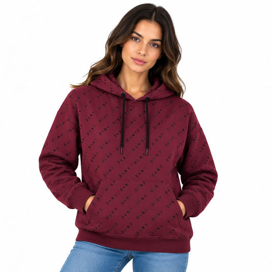 DKNY Sport Women's Burgundy Logo Hoodie M Cotton Stretch Long Sleeve – Hoodie product photo 1 | RewearableUK
