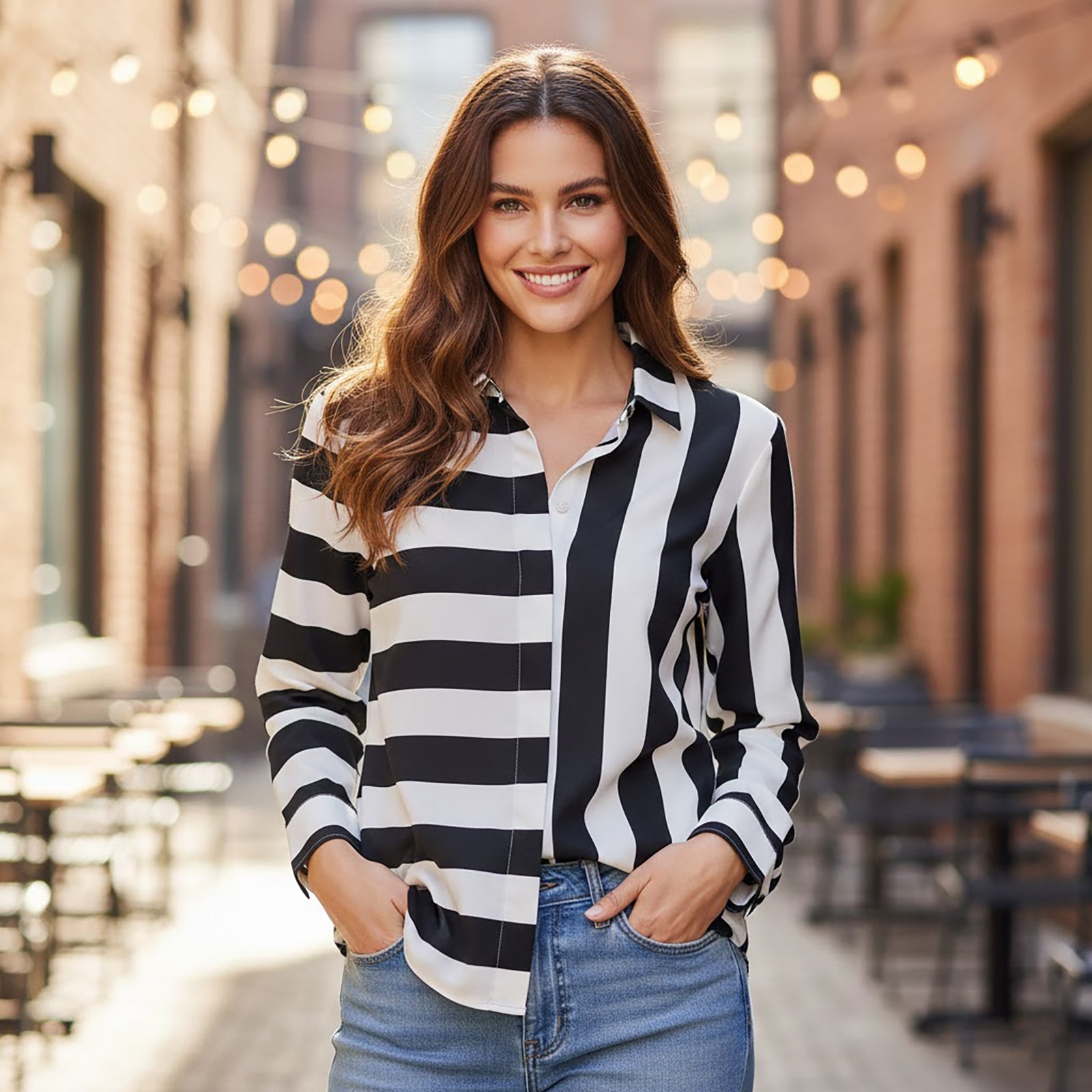 DKNY Striped Colour Block Shirt Black White | Women's Small by DKNY – blouse | RewearableUK