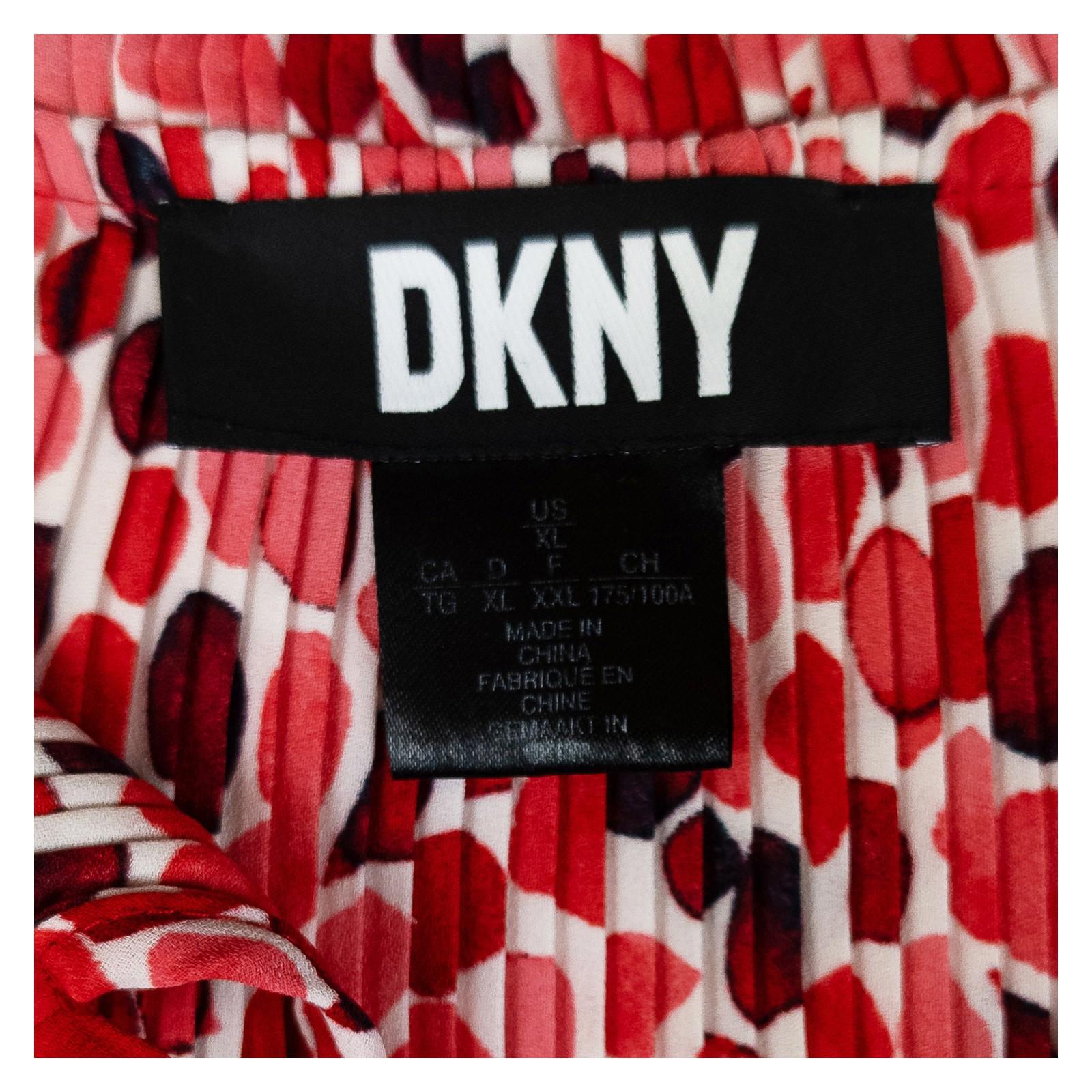 DKNY Woman Red Pleated Blouse Size XL Plissé Abstract Print Tie Hem Sleeveless by DKNY – | RewearableUK