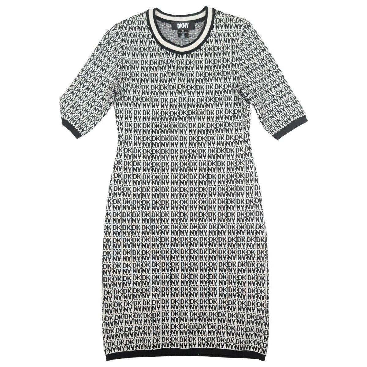 dkny womens black white monogram logo print short sleeve knit dress size xs by DKNY – | RewearableUK