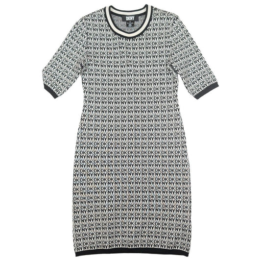 dkny womens black white monogram logo print short sleeve knit dress size xs by DKNY – | RewearableUK