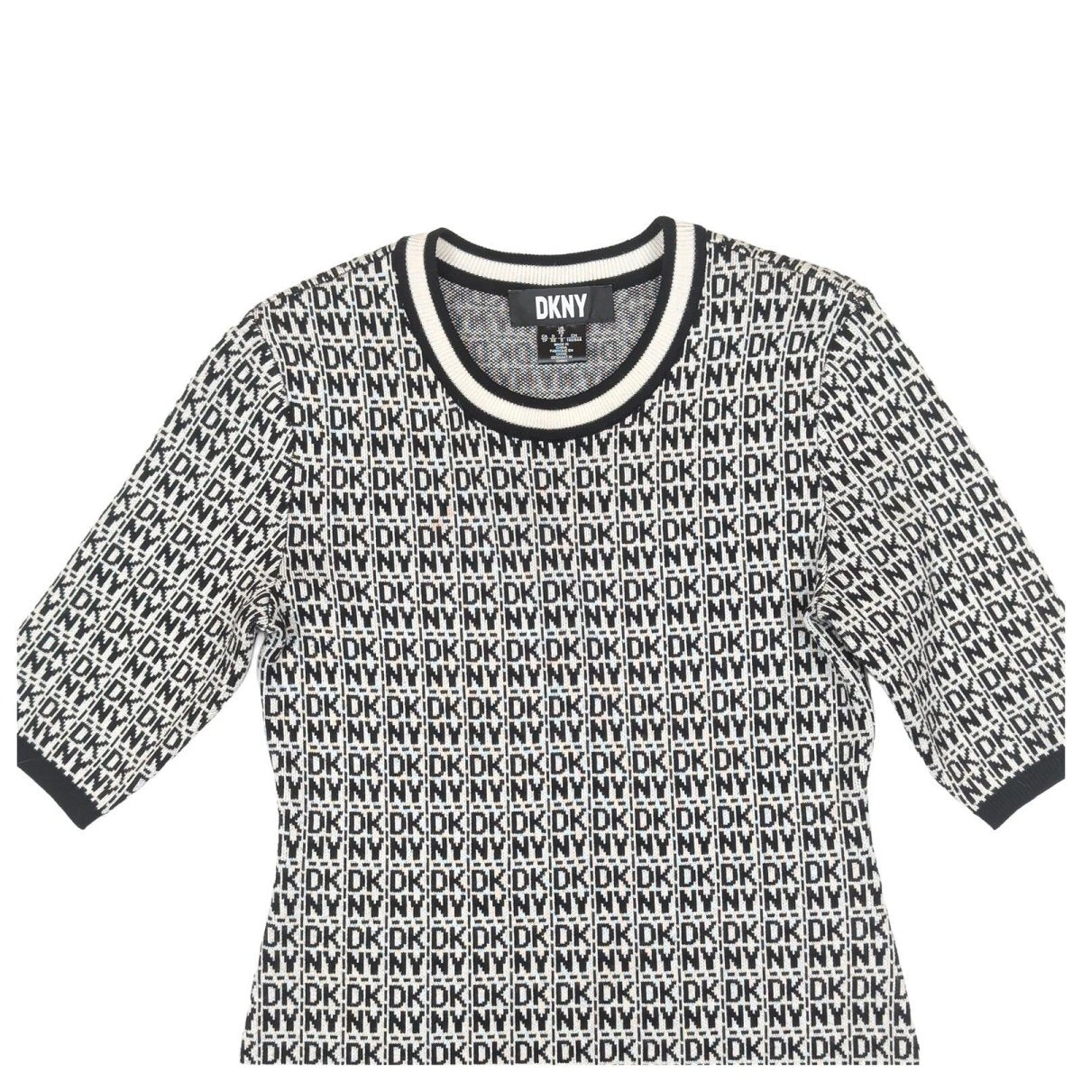 dkny womens black white monogram logo print short sleeve knit dress size xs by DKNY – | RewearableUK