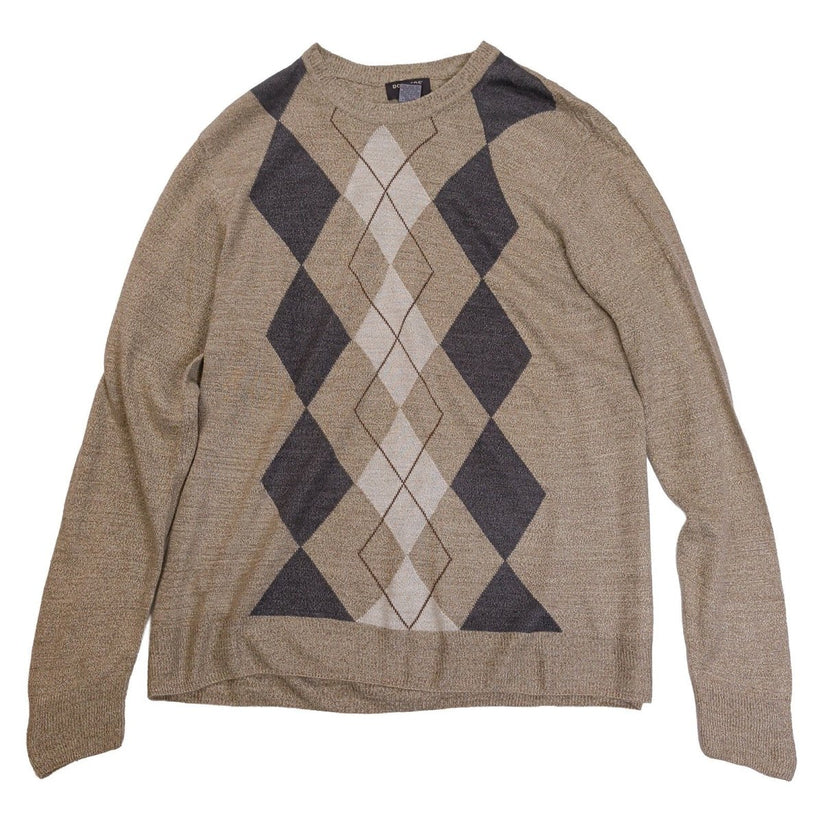Dockers Men's Argyle Knit Jumper Beige Grey Cream Diamond Crew Neck Size L – product photo 2 | RewearableUK