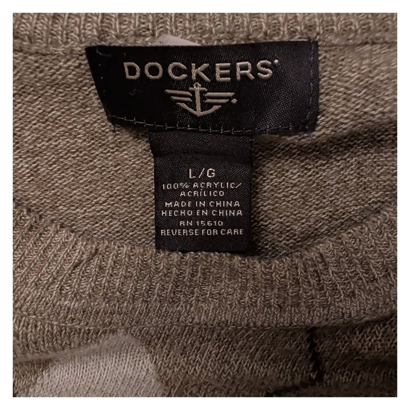 Dockers Men's Argyle Knit Jumper Beige Grey Cream Diamond Crew Neck Size L – product photo 9 | RewearableUK