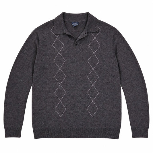 Dockers Men's Charcoal Grey Argyle Knit Jumper XL Polo Collar Acrylic Copia – product photo 1 | RewearableUK
