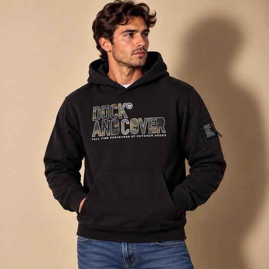 Duck and Cover Mens Hoodie L Black Graphic Print – Sweater & Hoodie product photo 1 | RewearableUK