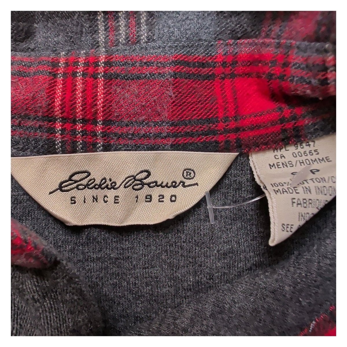 Eddie Bauer Mens Small Grey Red Plaid Cotton Long Sleeve Shirt – product photo 6 | RewearableUK