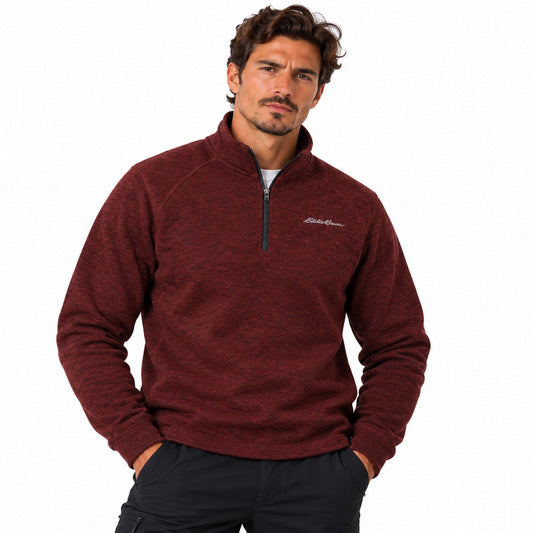Eddie Bauer Men's Tall Large Burgundy Marl Quarter-Zip Fleece Long Sleeve – Fleece Pullover product photo 1 | RewearableUK