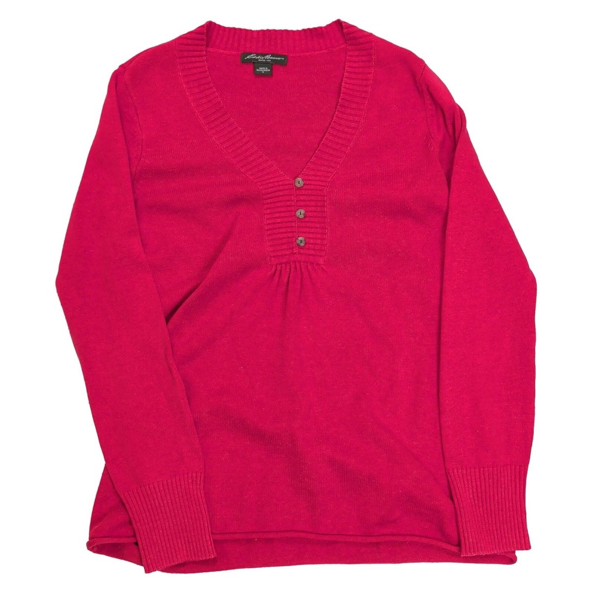Eddie Bauer Women Jumper Medium Pink V-Neck Button Detail – product photo 1 | RewearableUK