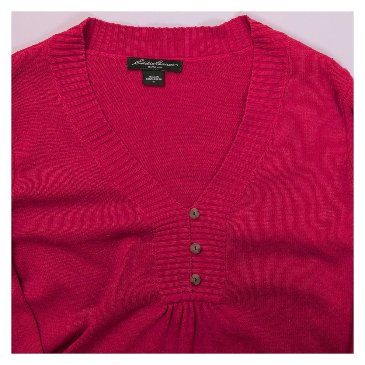 Eddie Bauer Women Jumper Medium Pink V-Neck Button Detail – product photo 2 | RewearableUK