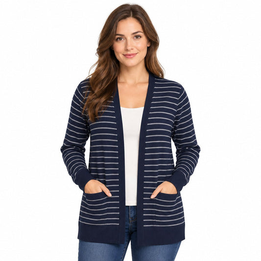Eddie Bauer Women's Striped Cardigan M Navy – jumper product photo 1 | RewearableUK