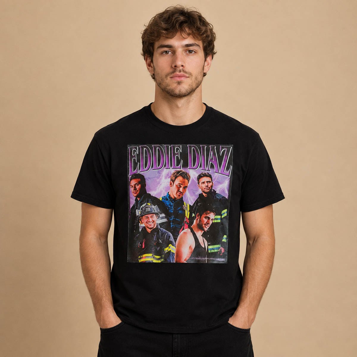 Eddie Diaz 9-1-1 Ryan Guzman T-Shirt XL Black Firefighter Graphic Tee – TV T-Shirt product photo 1 | RewearableUK