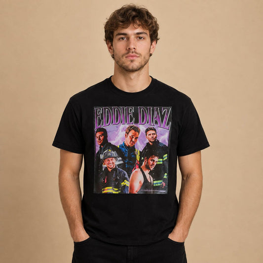 Eddie Diaz 9-1-1 Ryan Guzman T-Shirt XL Black Firefighter Graphic Tee – TV T-Shirt product photo 1 | RewearableUK