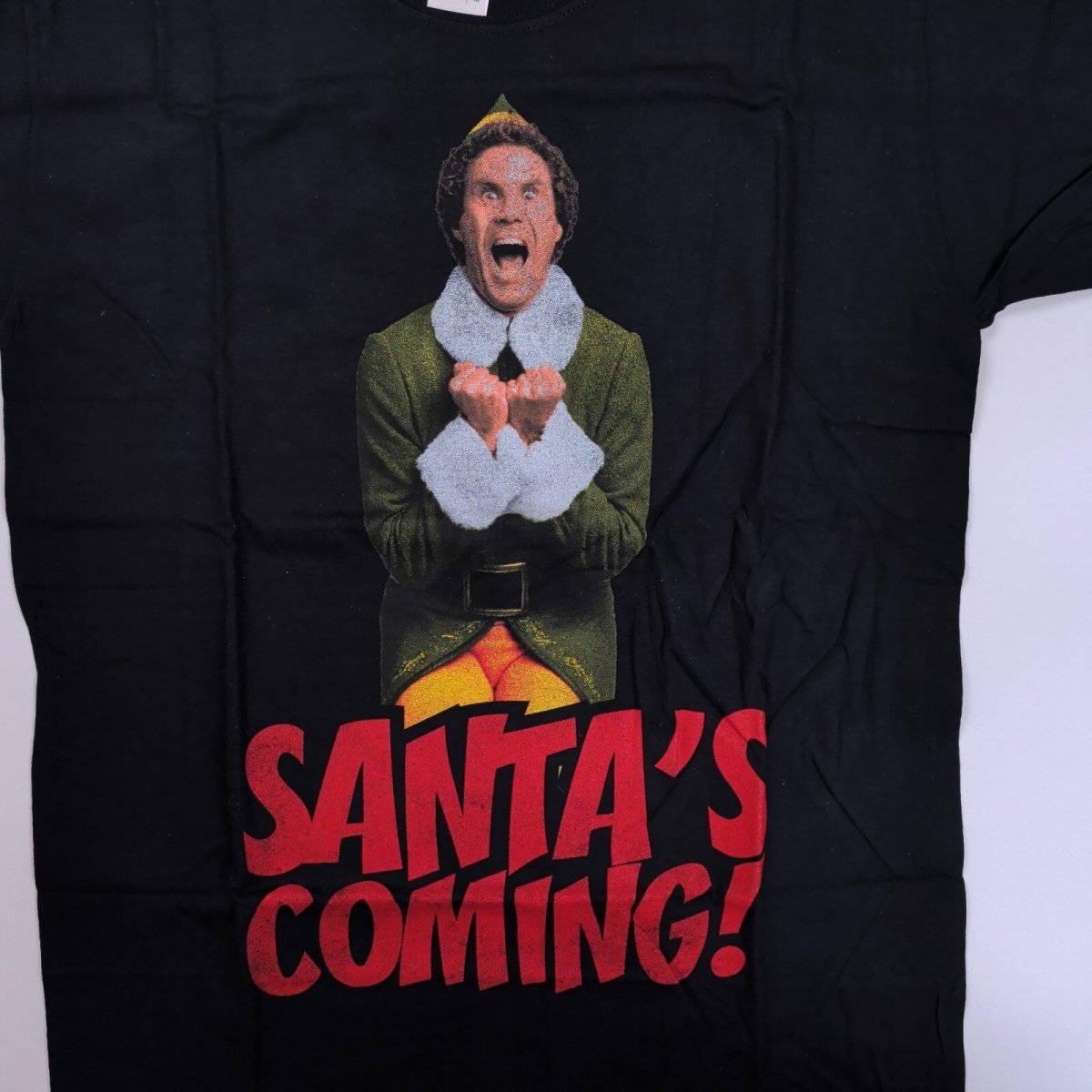 Elf Santa's Coming Men's T-Shirt M Black Cotton Graphic Print – product photo 2 | RewearableUK
