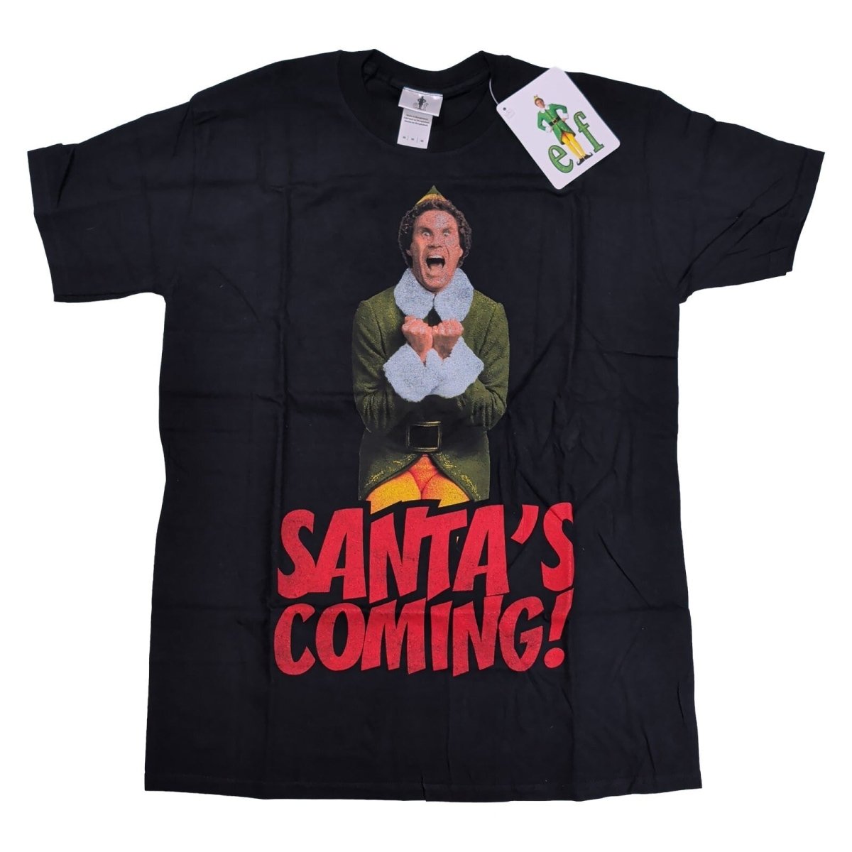 Elf Santa's Coming Men's T-Shirt M Black Cotton Graphic Print – product photo 1 | RewearableUK