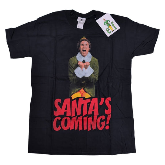 Elf Santa's Coming Men's T-Shirt M Black Cotton Graphic Print – product photo 1 | RewearableUK