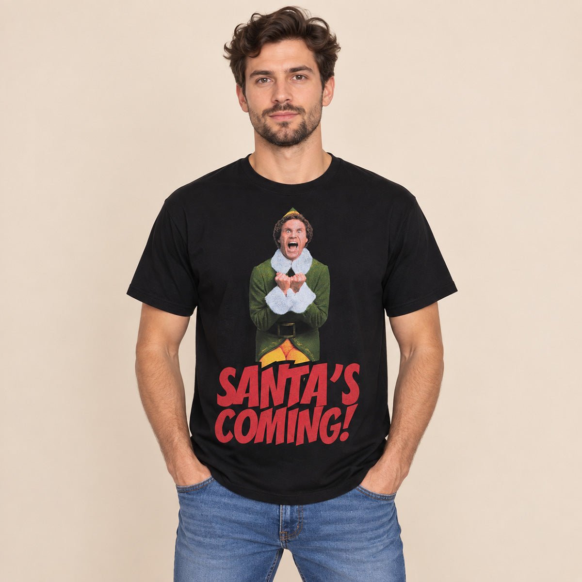Elf Unisex Adults T-Shirt Small Black Santa's Coming Graphic 100% Cotton – T-Shirt product photo 1 | RewearableUK