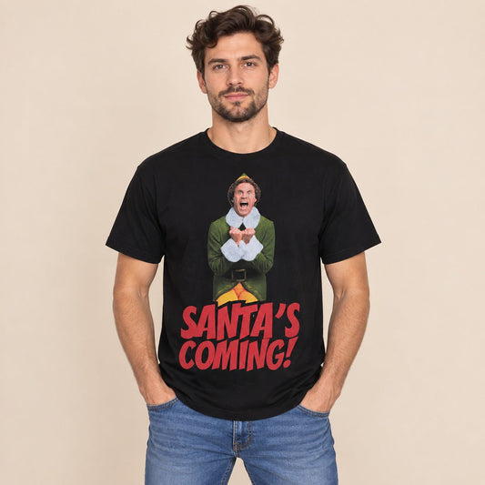 Elf Unisex Adults T-Shirt Small Black Santa's Coming Graphic 100% Cotton – T-Shirt product photo 1 | RewearableUK