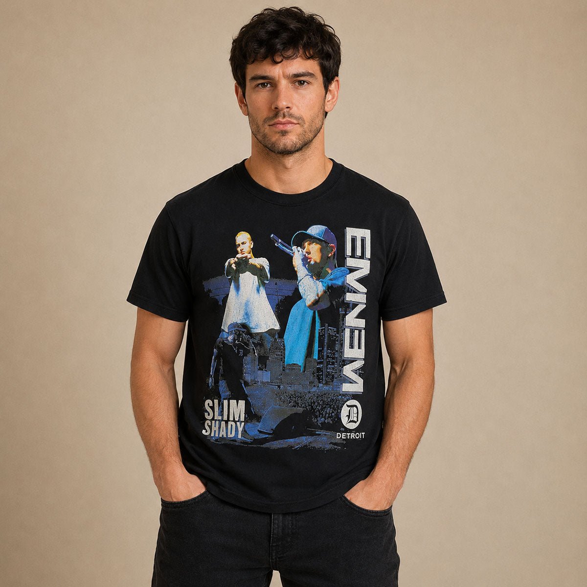 Eminem Slim Shady T-Shirt M Black Hip Hop Rap Graphic Tee – Music T-Shirt product photo 1 | RewearableUK