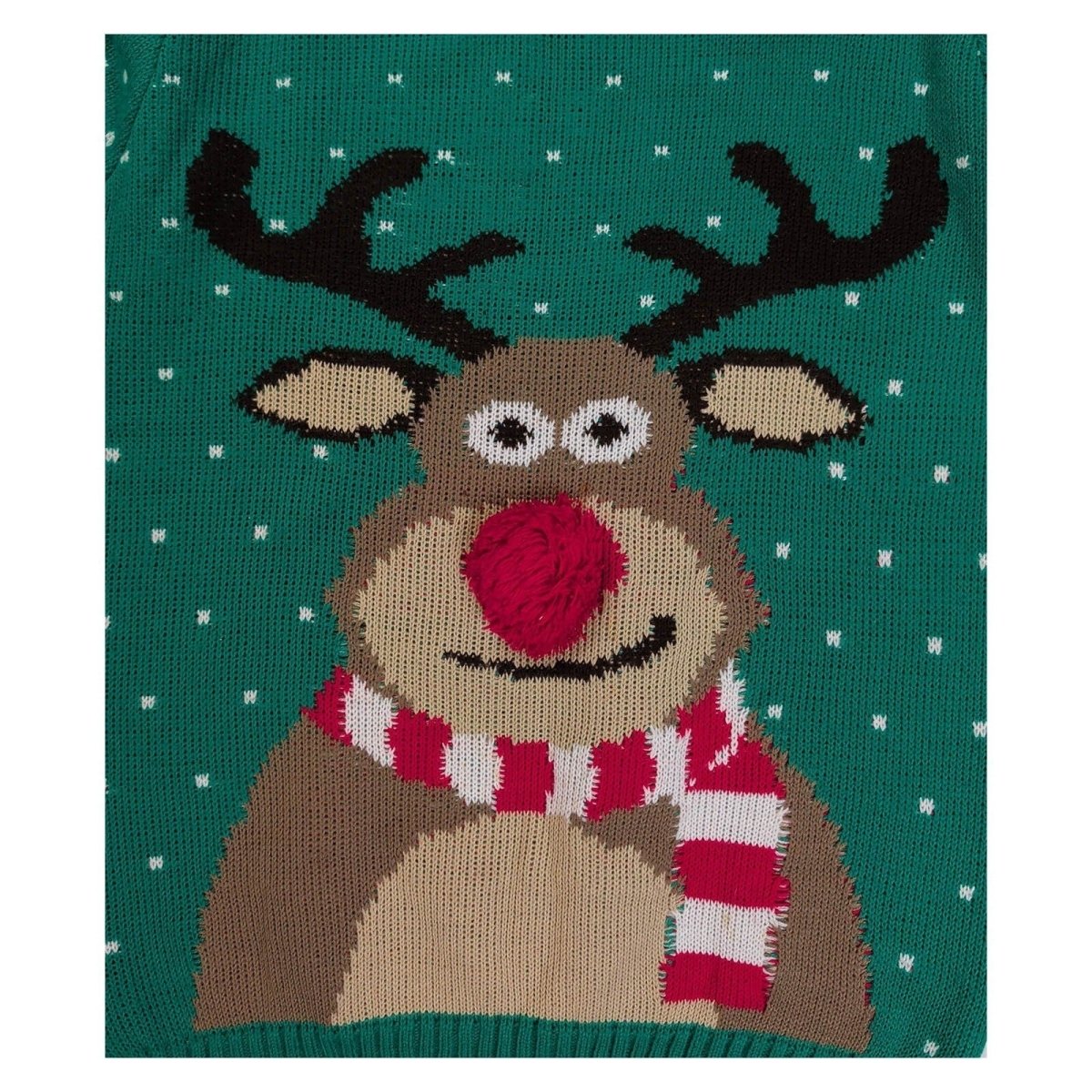 Envy Women's Christmas Jumper M Green Reindeer 3D Pom-Pom Knit – Christmas Jumper product photo 2 | RewearableUK