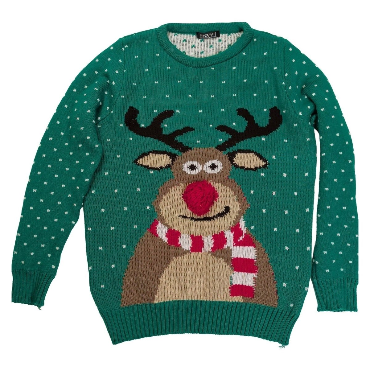 Envy Women's Christmas Jumper M Green Reindeer 3D Pom-Pom Knit – Christmas Jumper product photo 1 | RewearableUK