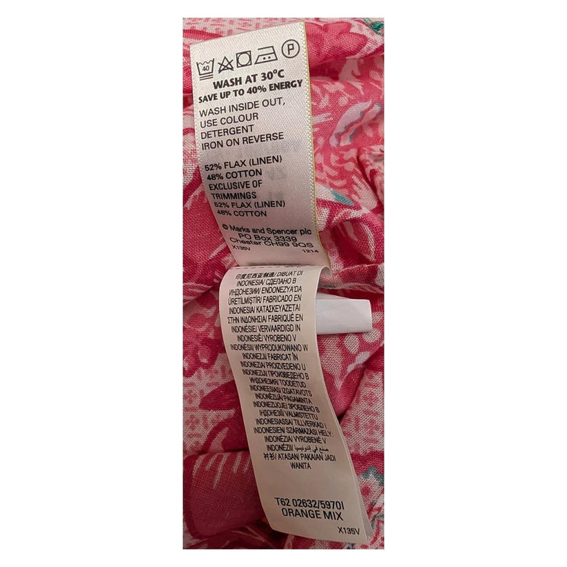 er Una Linen Blend Top Size UK 14 Pink Floral Embroidered 3/4 Sleeve Blouse by Per Una – | RewearableUK