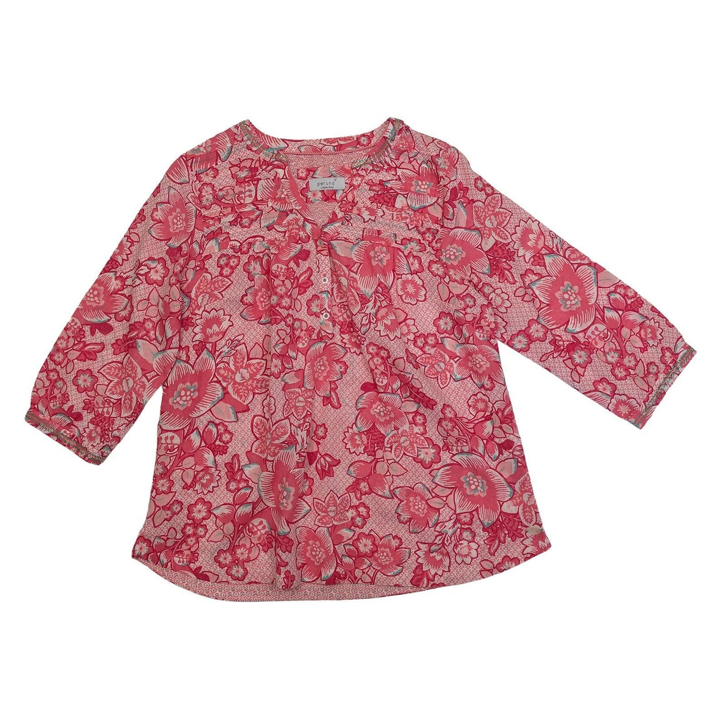 er Una Linen Blend Top Size UK 14 Pink Floral Embroidered 3/4 Sleeve Blouse by Per Una – | RewearableUK