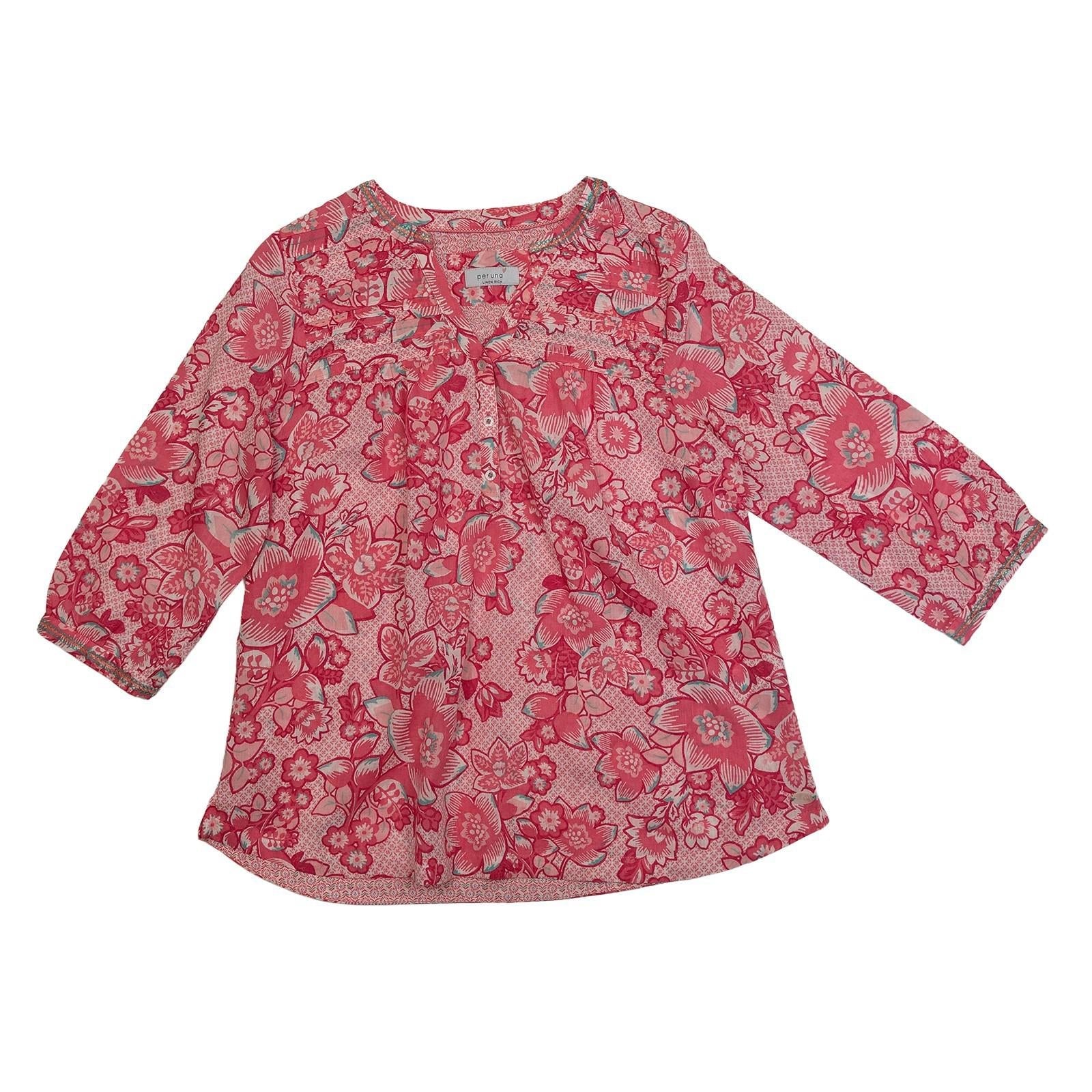 er Una Linen Blend Top Size UK 14 Pink Floral Embroidered 3/4 Sleeve Blouse by Per Una – | RewearableUK