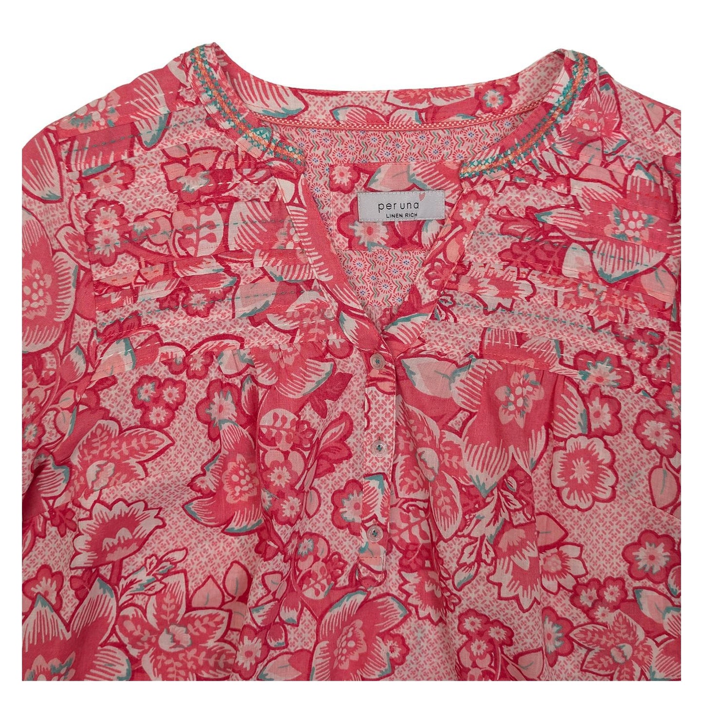 er Una Linen Blend Top Size UK 14 Pink Floral Embroidered 3/4 Sleeve Blouse by Per Una – | RewearableUK