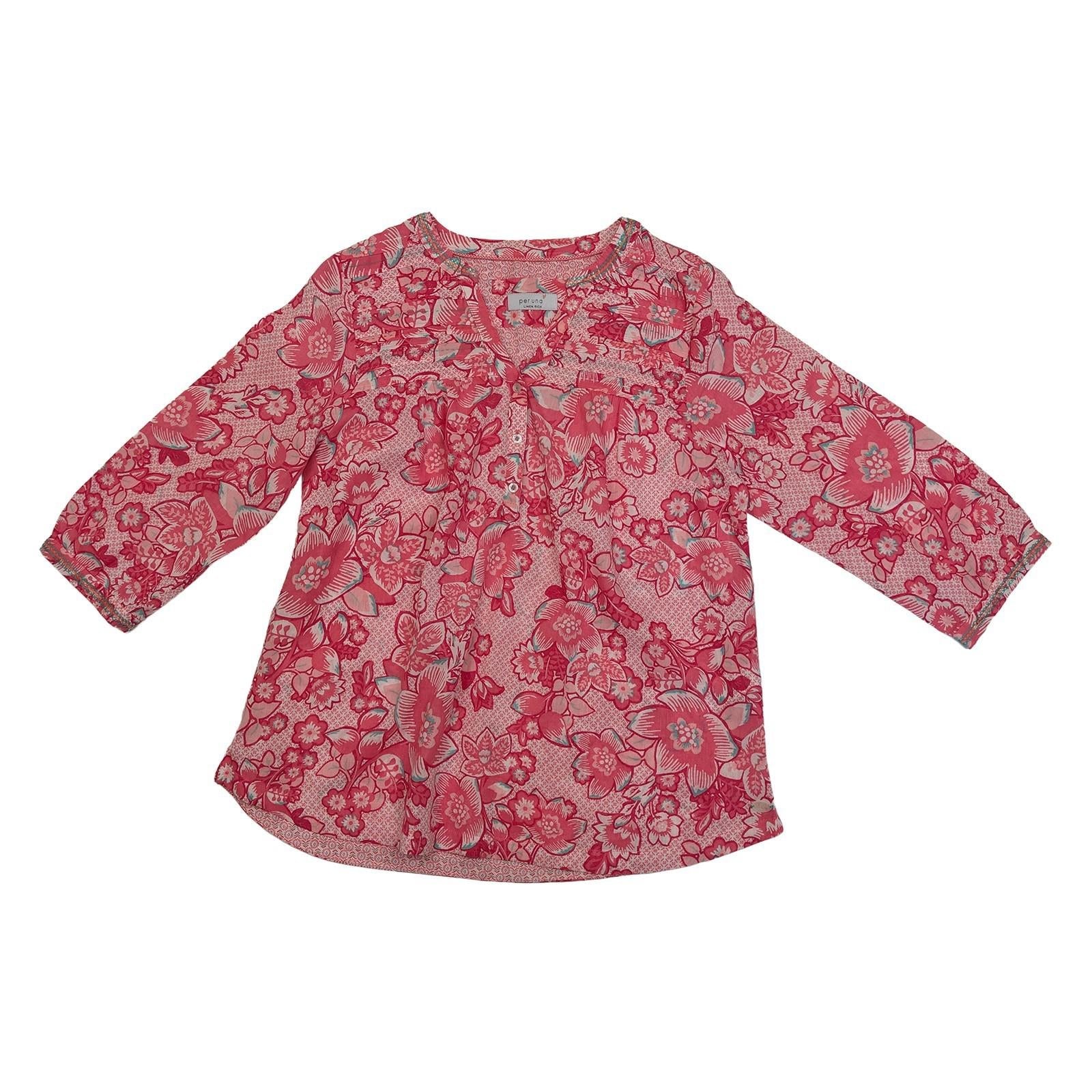 er Una Linen Blend Top Size UK 14 Pink Floral Embroidered 3/4 Sleeve Blouse by Per Una – | RewearableUK