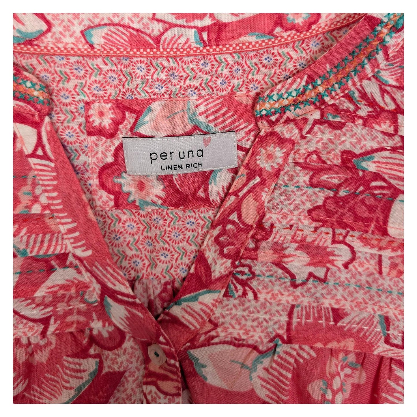 er Una Linen Blend Top Size UK 14 Pink Floral Embroidered 3/4 Sleeve Blouse by Per Una – | RewearableUK
