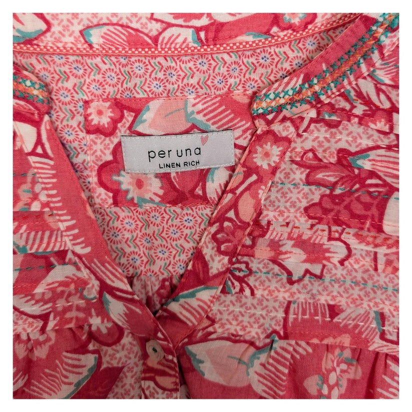 er Una Linen Blend Top Size UK 14 Pink Floral Embroidered 3/4 Sleeve Blouse by Per Una – | RewearableUK
