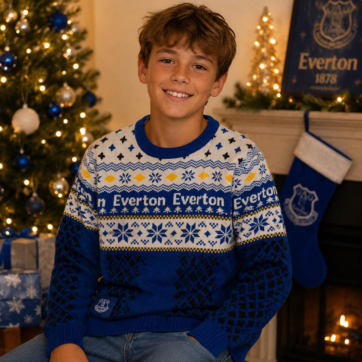 Everton FC Boys Christmas Jumper Age 12-13 Blue Fair Isle Football Knit – Christmas Jumper product photo 1 | RewearableUK