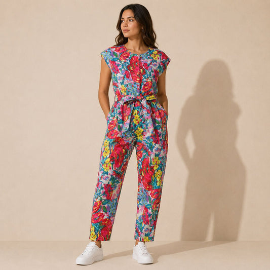 Fashion Circle Vintage Floral Jumpsuit M/L Cotton Belted NWT – jumpsuit product photo 1 | RewearableUK