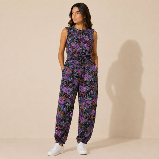 Fashion Circle Vintage Floral Jumpsuit M/L Purple Belted NWT – Jumpsuit product photo 1 | RewearableUK