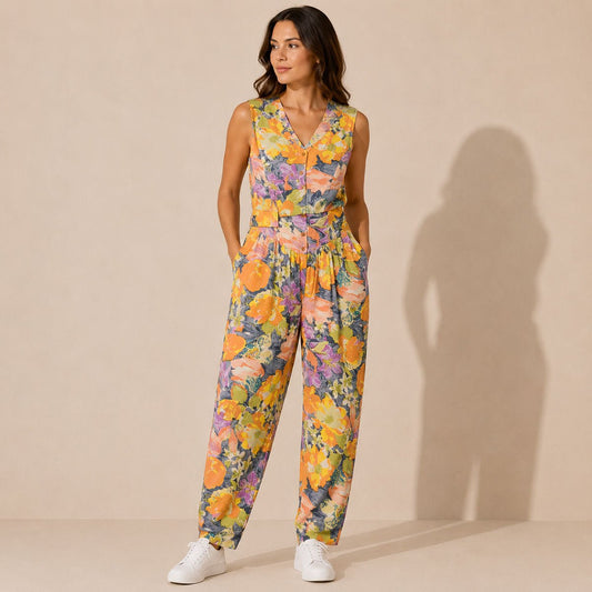 Fashion Circle Vintage Floral Jumpsuit S/M Belted New Old Stock – jumpsuit product photo 1 | RewearableUK