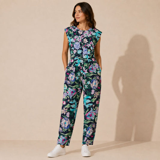 Fashion Circle Vintage Floral Jumpsuit S/M Navy Cotton Deadstock – jumpsuit product photo 1 | RewearableUK