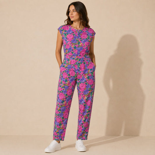 Fashion Circle Vintage Floral Jumpsuit S/M Pink Cotton Deadstock – jumpsuit product photo 1 | RewearableUK